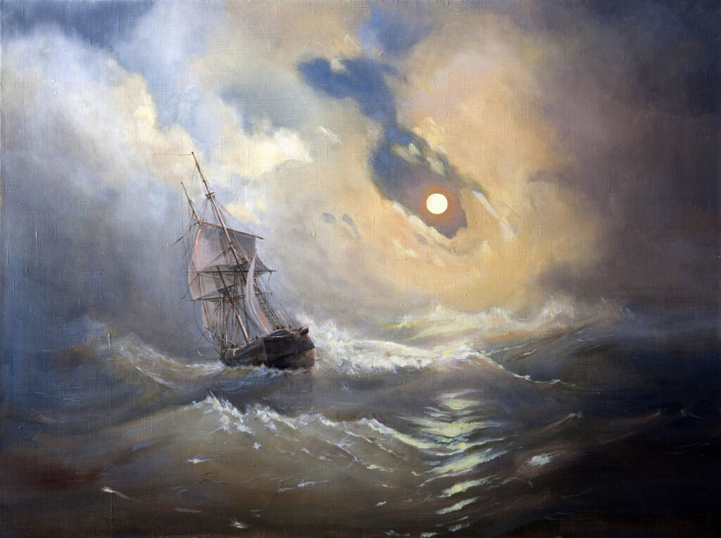 "Storm at sea at night"