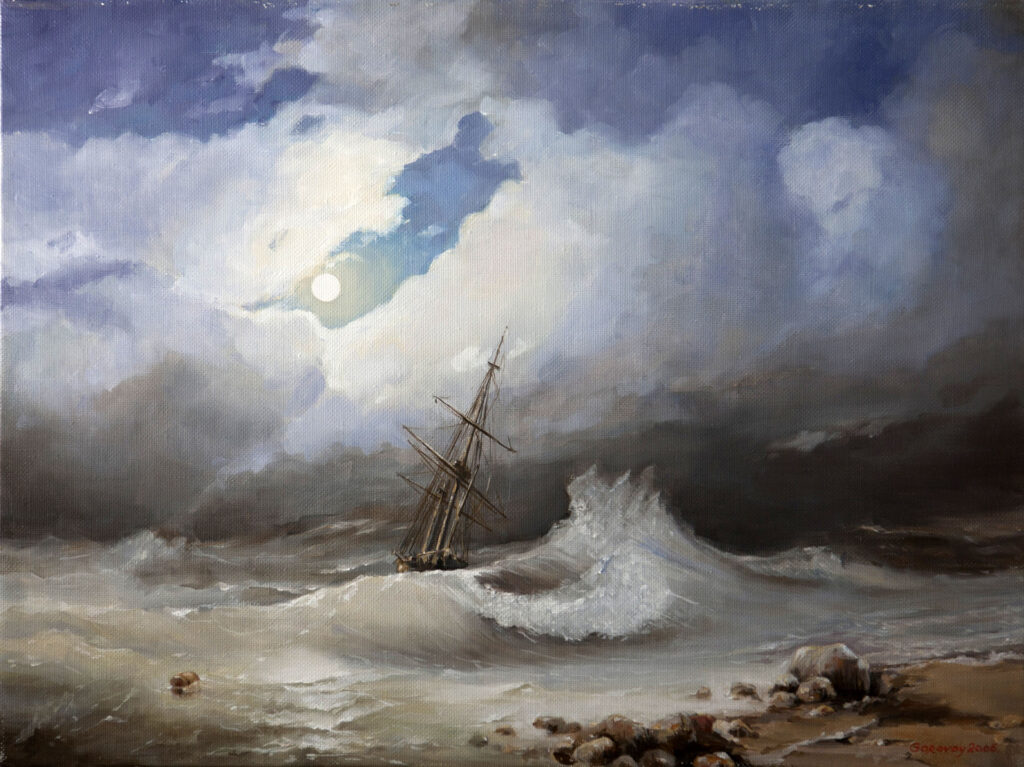 Based on the motives of I. Aivazovsky "Stormy Sea at Night"